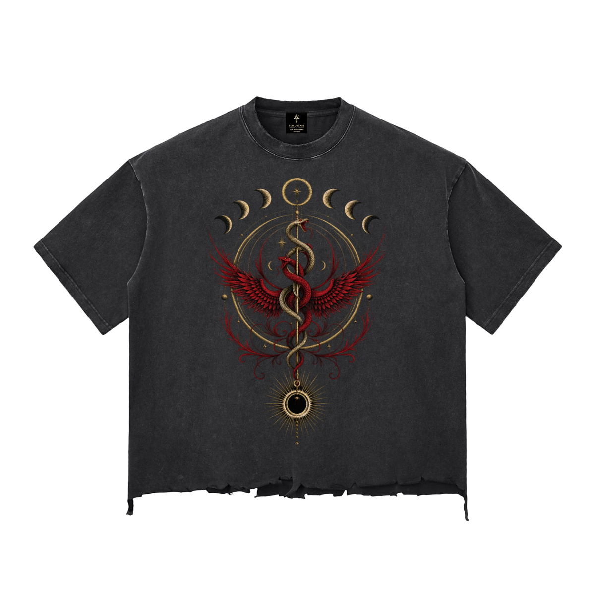 ASCENDING SNAKES | Snow Wash Raw-Hem Box Tee
